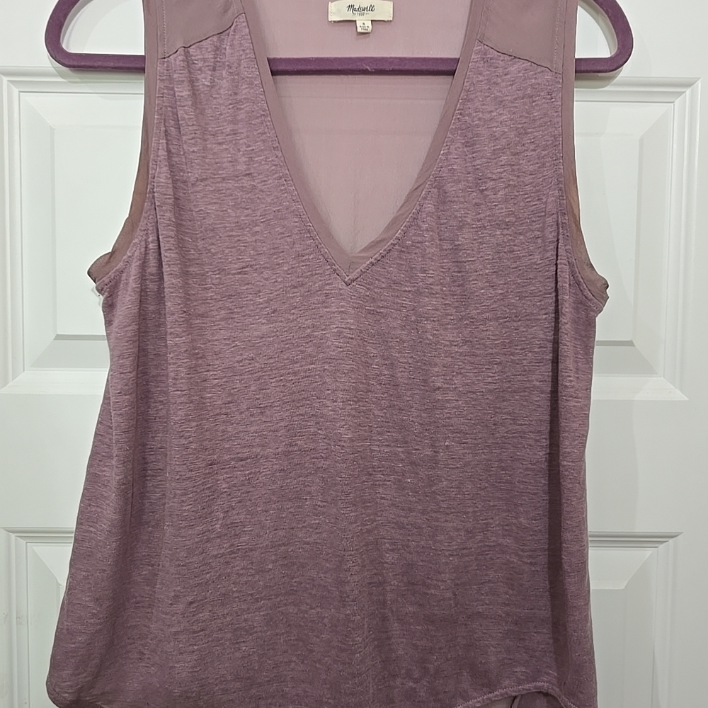 Madewell Mauve V-Neck Tank Top Mesh Back Sz S